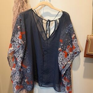 LC Lauren Conrad Navy Floral Blouse